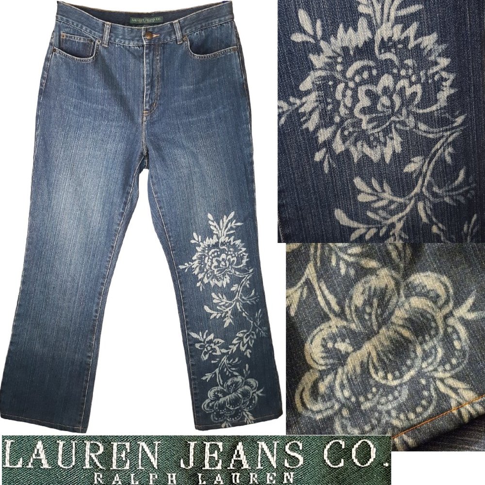 Vintage floral print denim jeans